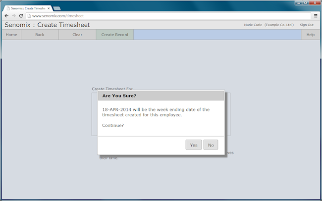 create timesheet confirmation prompt