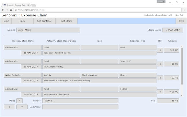 expense claim detail screen