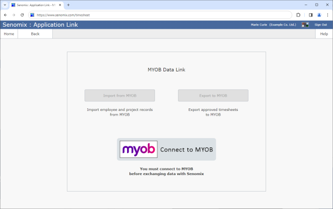 myob link screen