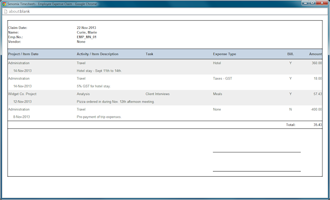 printable expense claim