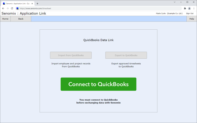 quickbooks link screen