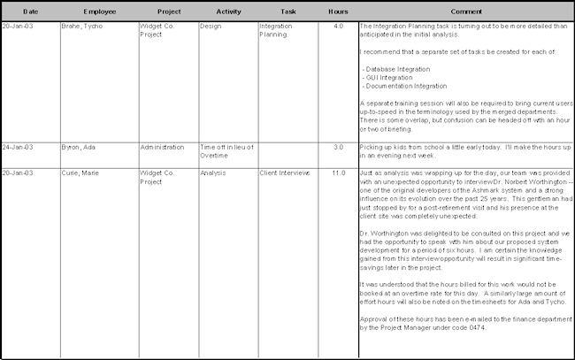 timesheet comments report