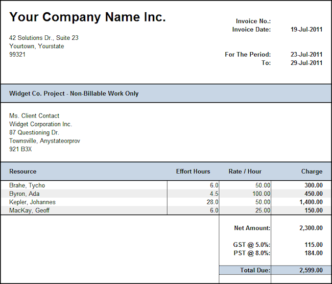 non-billable invoice