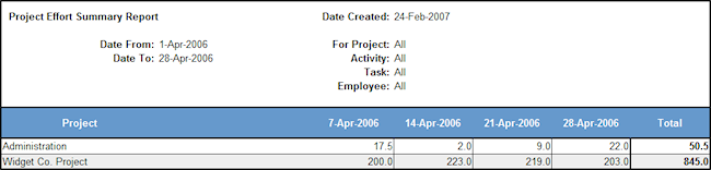 project effort summary report