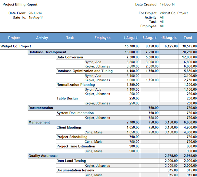 project billing report