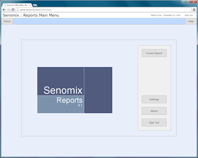 Senomix reports main menu screen