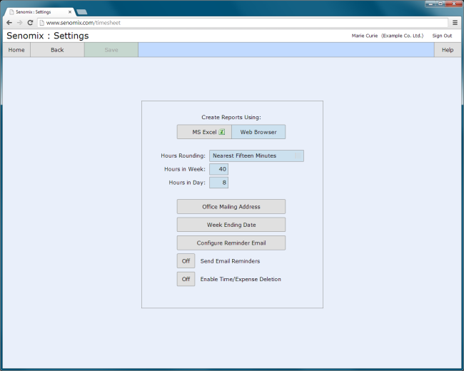 settings screen