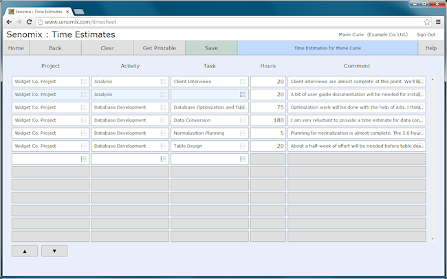 employee time estimates screen