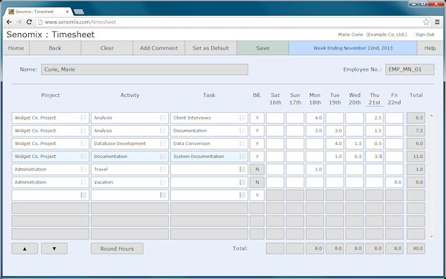 Senomix timesheet 1280 x 800 pixels