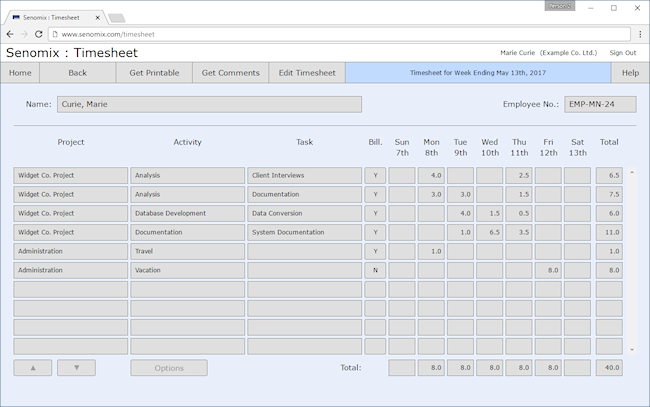 timesheet detail screen