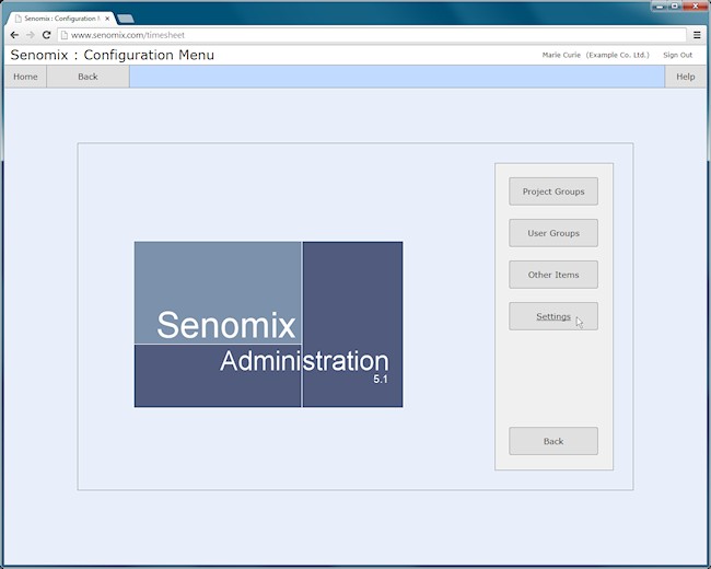 Senomix admin main settings