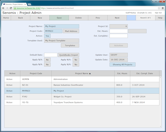 Project with template assigned