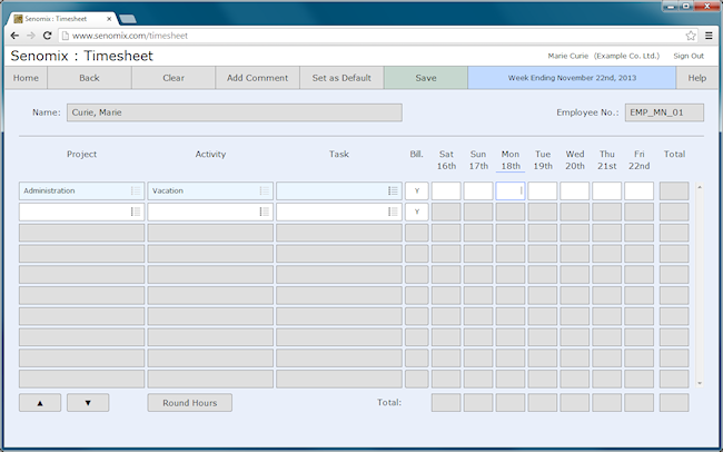 timesheet administration vacation selection