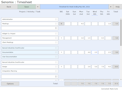 Senomix iPad timesheet