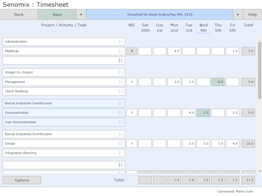 Senomix timesheet