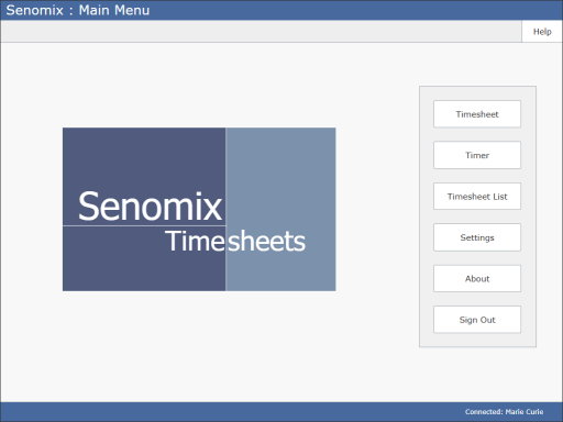 Senomix main menu