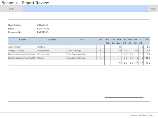 Printable timesheet on iPad