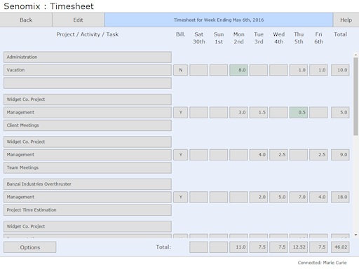 Read-only timesheet