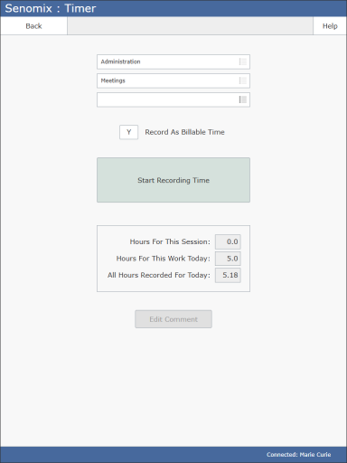 Senomix timer screen