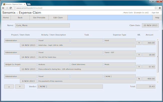 expense claim detail screen