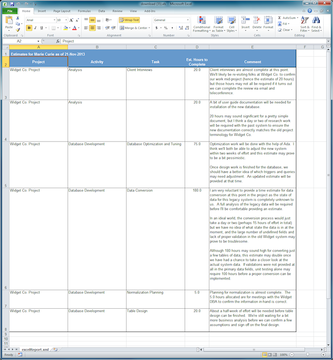 printable time estimates excel