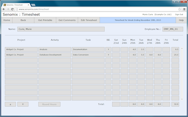 saved time sheet with defaults