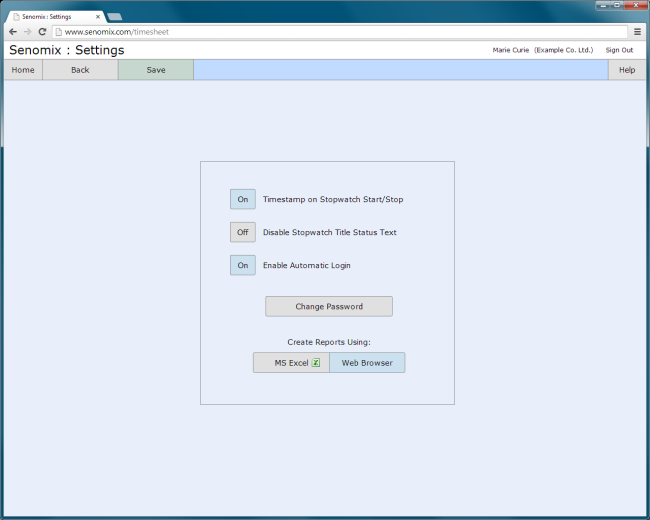 settings screen