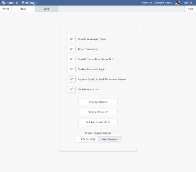 settings screen