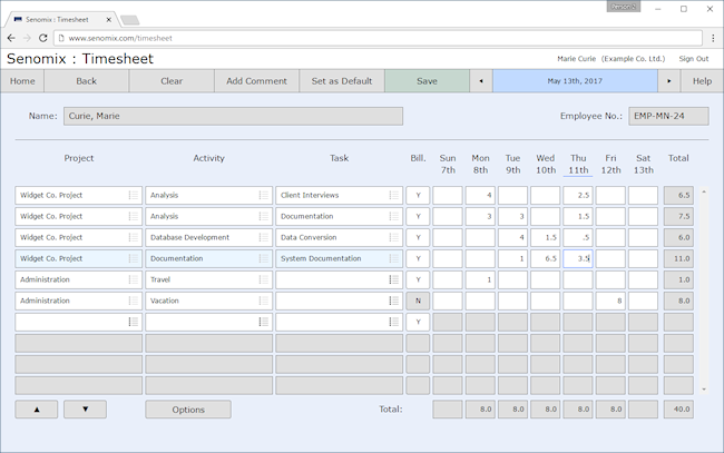 Senomix timesheet 1280 x 800 pixels