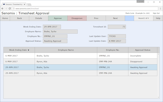 timesheet approval screen