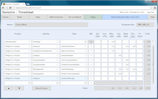 timesheet bottom row added