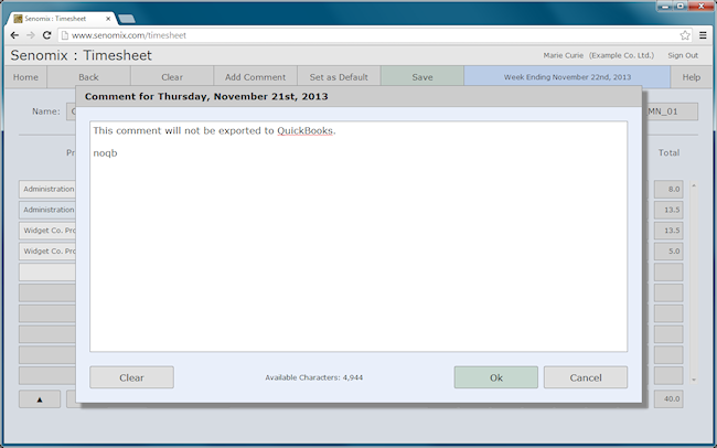 timesheet comment not exported to quickbooks