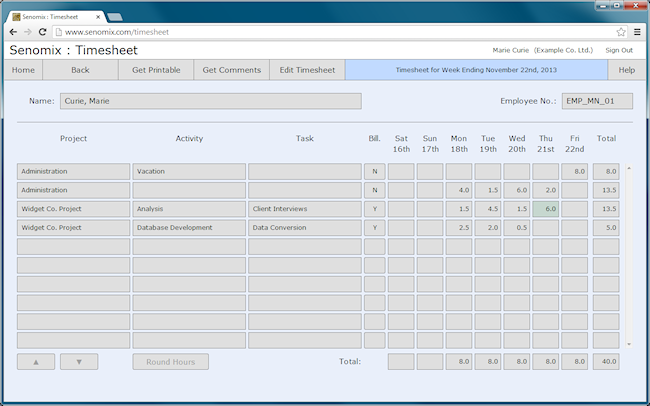 timesheet detail screen