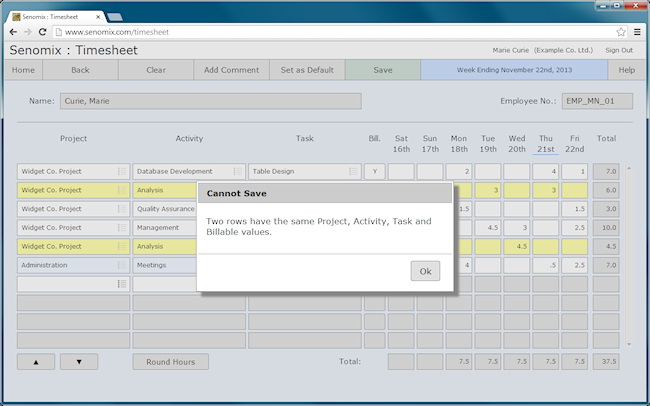 time sheet duplicate lines