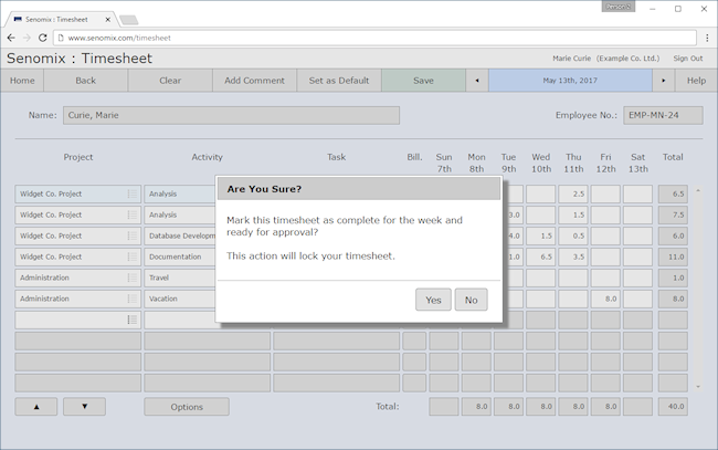 Mark timesheet as complete