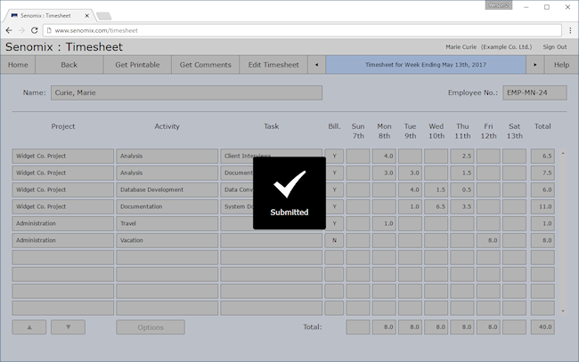 Timesheet submitted for approval