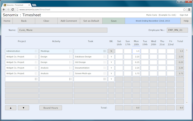 timesheet with rounded hours