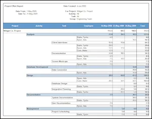 Effort summary generated from timesheet data