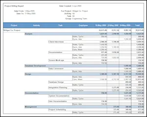 A billing summary created from effort hours and designated rates