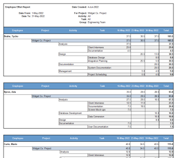 Employee timesheet reports